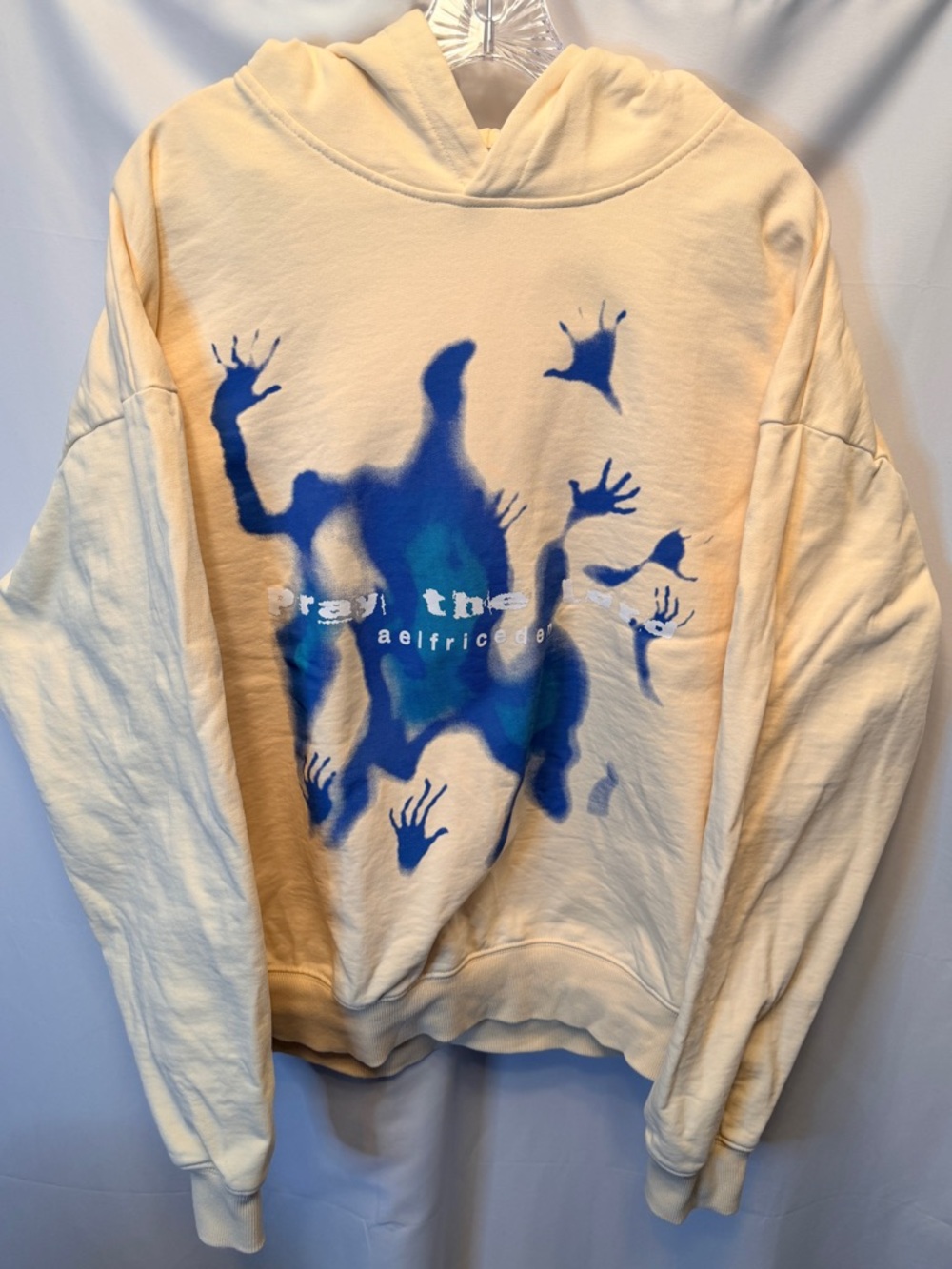 Aelfric Eden Size Small‎ Relaxed Fit Hoodie Cream Sweatshirt Pray The Lord Print